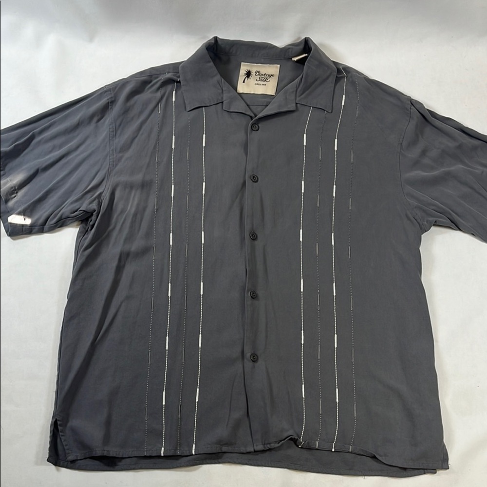 Vintage Silk CIRCA 1969 100% Silk Embroidered Charcoal Camp Shirt Size XXL